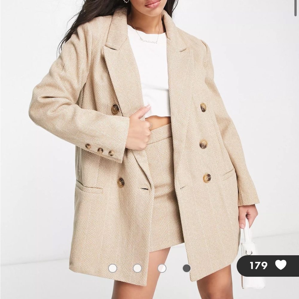 In The Style x Perrie Sian textured blazer co-ord in camel